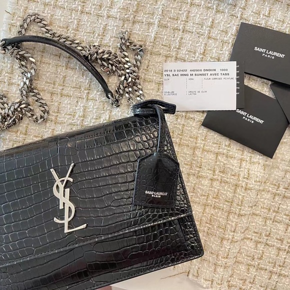 Saint Laurent Handbags - SAINT LAURENT SUNSET MEDIUM CHAIN GAB IN CROCODILE EMBOSSED SHINY LEATHER